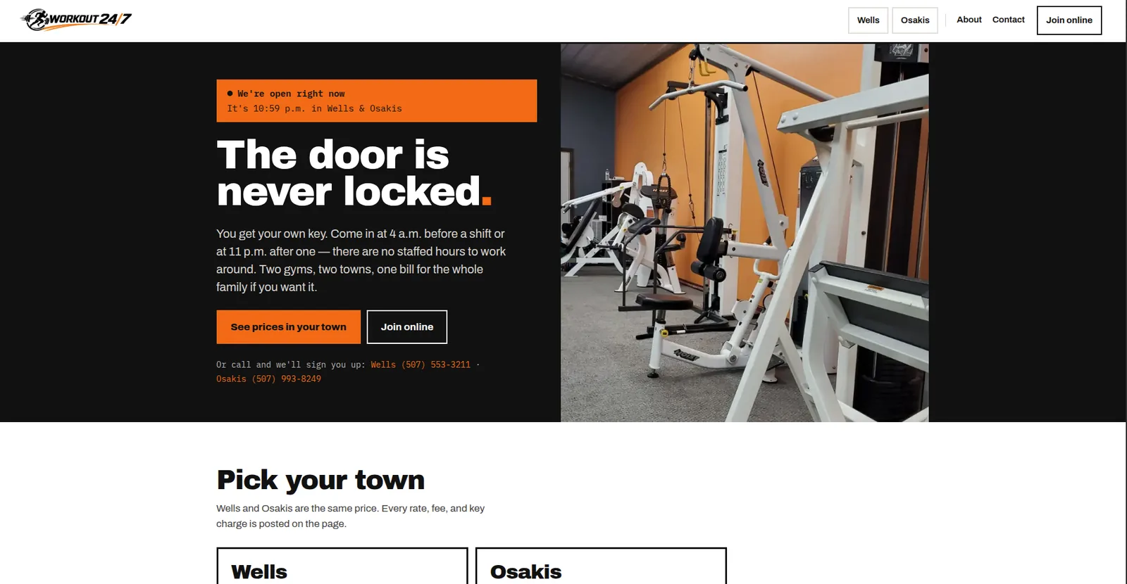 The Workout 24/7 homepage